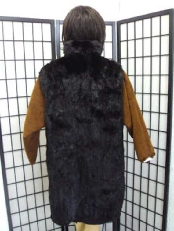 Scrap Coat: Black Rabbit With Faux Brown Suede - image 3