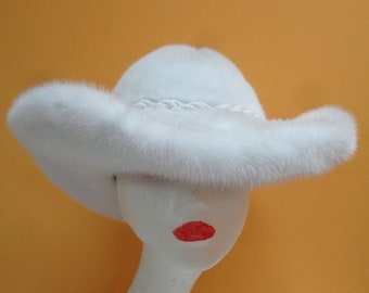 Brand New White Mink Fur Hat Men Man Size All Cowboy Style