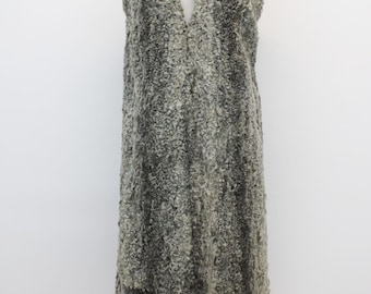 Chaleco largo de piel de cordero rizada gris menta para mujer, talla 4 pequeña.