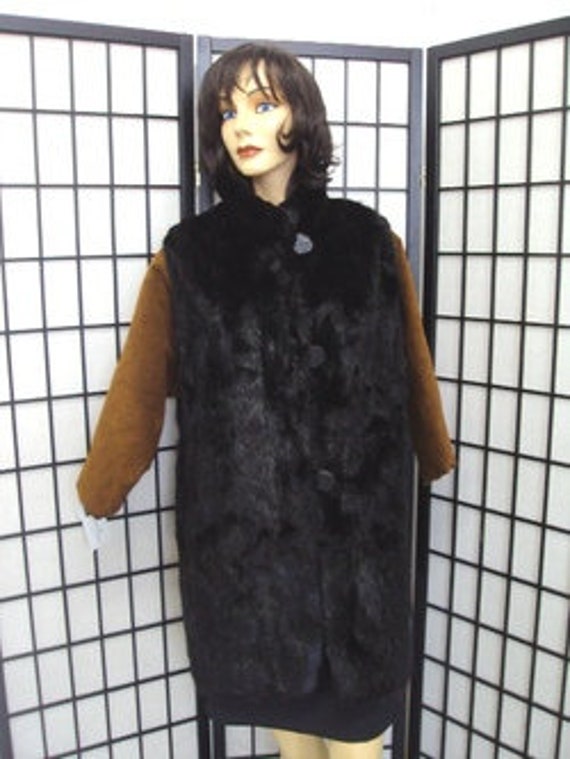 Scrap Coat: Black Rabbit With Faux Brown Suede - image 1