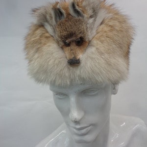 Brand New Coyote Fur Davy Crockett Style Mütze W/ Face&Tail Herren Damen Größe Alle