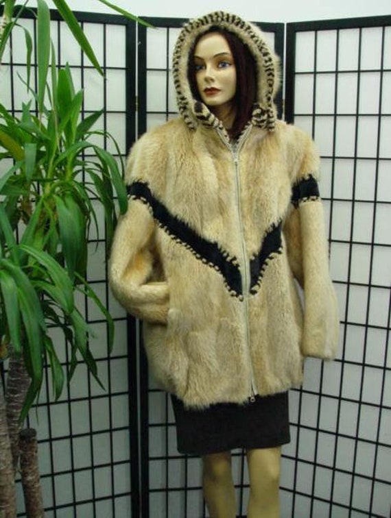 New Yellow Long Haired Beaver Fur Jacket Coat She… - image 2