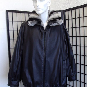 Brand New Reversible Rex Rabbit Dyed Chinchilla Leather Fur Coat Jacket Men Man