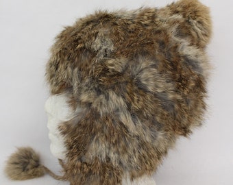 Mint Brown Rabbit Fur Knitted Hat Cap Women Woman Children 
