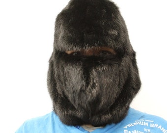 Refurbished New Black Mink Fur Face Mask Balaclava Hood Hat Men Man Woman Women