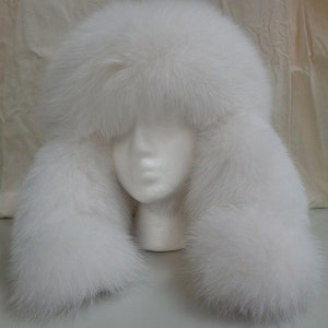 Brand New Pure White Fox Fur Hat Cap W/ Ear Flaps Women Woman Size All
