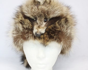 Brand New Davy Crockett Style Raccoon Fur Hat W/ Tail For Men Women Size All