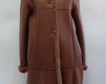 Brand New Brown Shearling Lamb Fur Reversible Coat Jacket Women Woman Sz 4