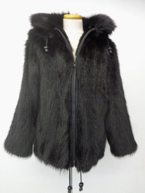 Black raccoon fur hood coat online