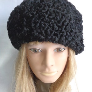 Persian lamb astrakhan style black fur Beret Refurbished New Black Lamb Hat Cap Beret Style Women Woman  main image 2