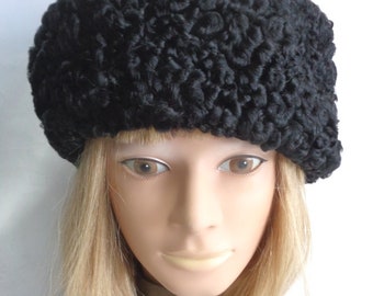 Refurbished New black lamb Hat cap beret style women woman size all