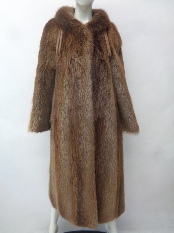 Excellent Brown Long Haired Beaver Fur Coat Jacket