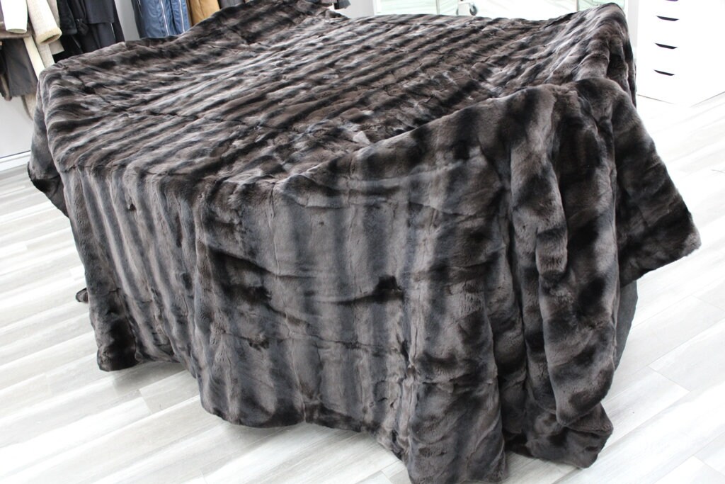 New Rex Rabbit Sheared Beaver Double Sided Fur Blanket Throw Bed Cover ...