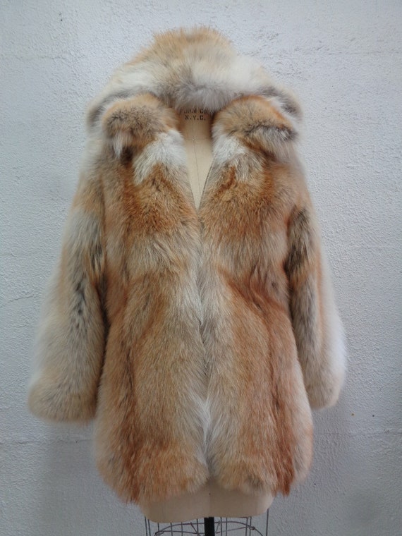 Custom Made Coyote Fur Jacket with Hood and Fox Fur Trim