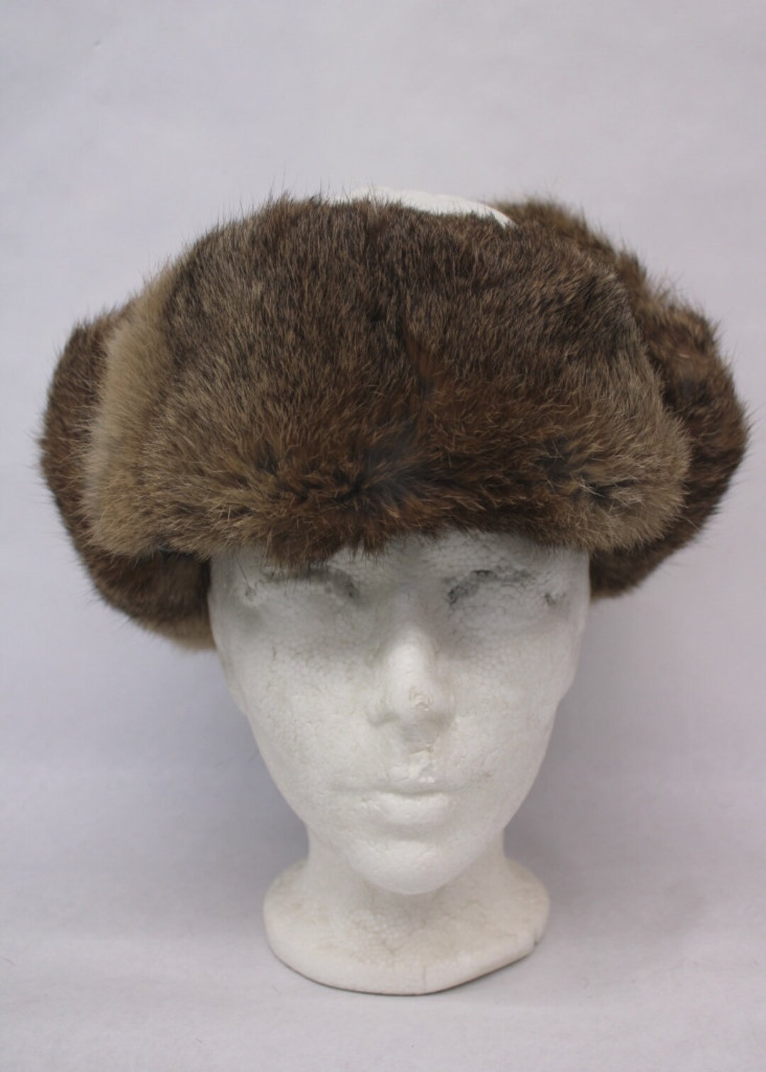 Mint Brown Rabbit Fur & White Cloth Hat Women Woman Size 22  display picture 1