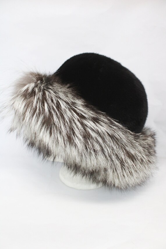 Brand New Black Mink & Fox Fur Hat Cap Women Woma… - image 2