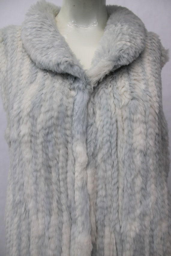 Showroom White/ Light Blue Rabbit Fur Knitted Ves… - image 2
