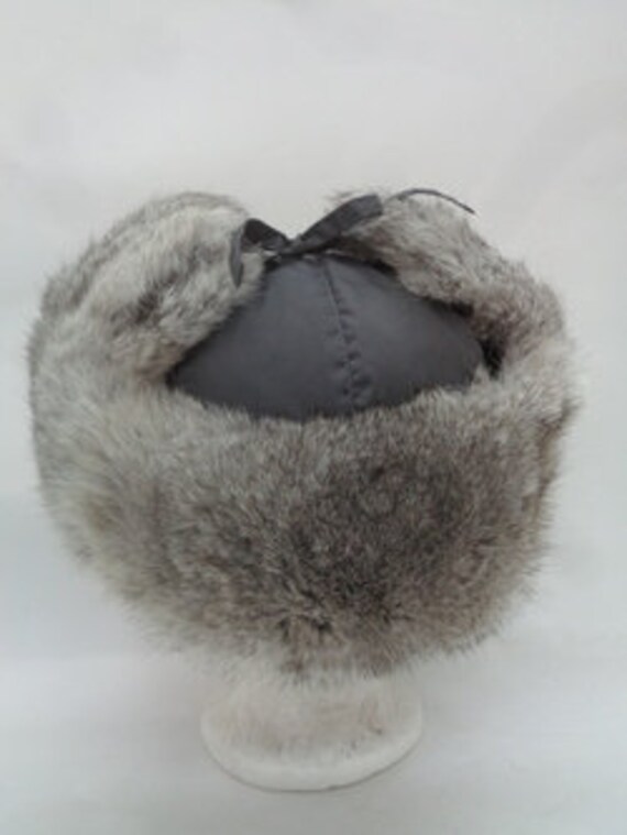 Excellent Gray Rabbit Fur & Fabric Aviator Style Hat Men Man  display picture 2