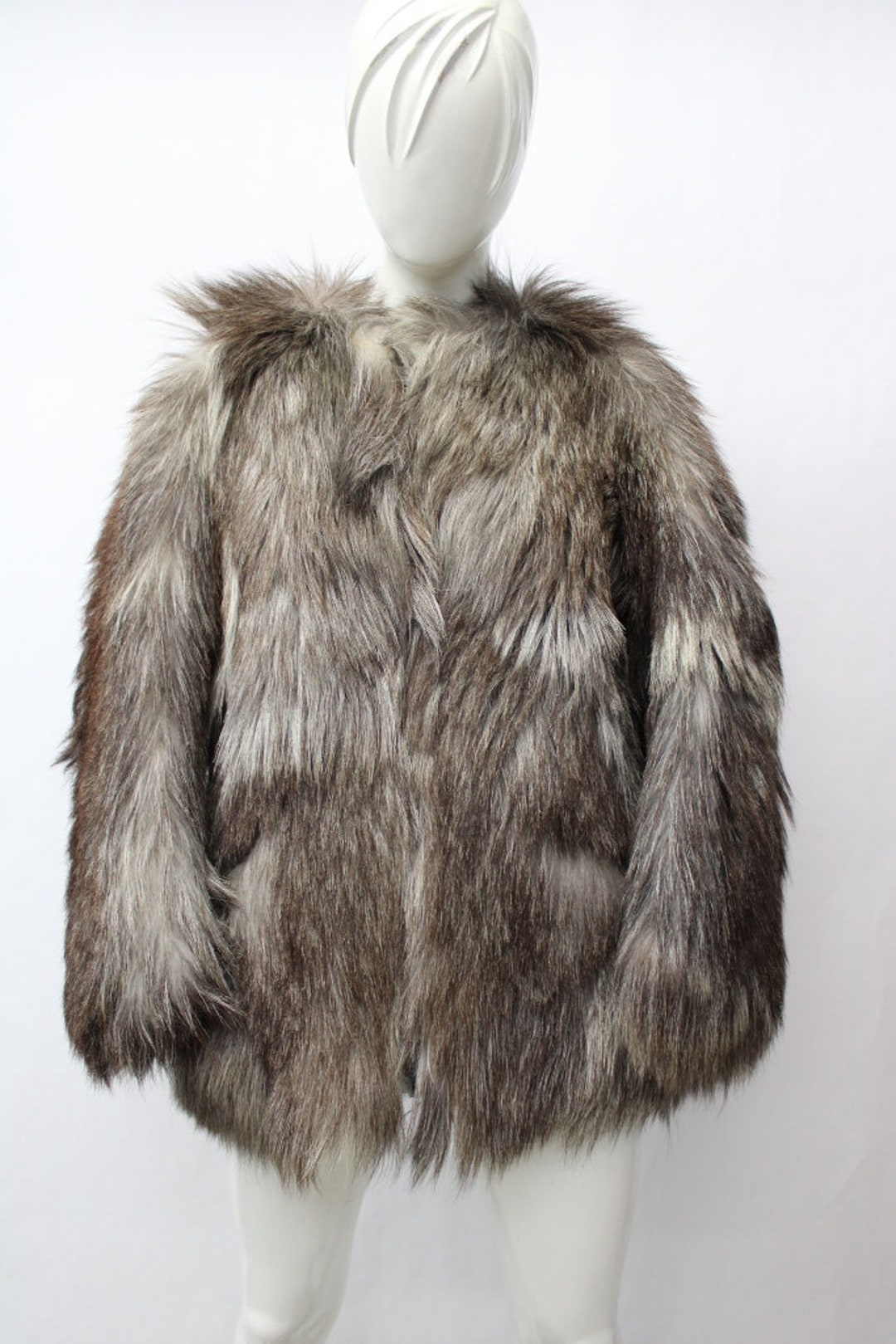 Mint Gray Goat Fur Coat Jacket Women Woman Size 2 Petite New