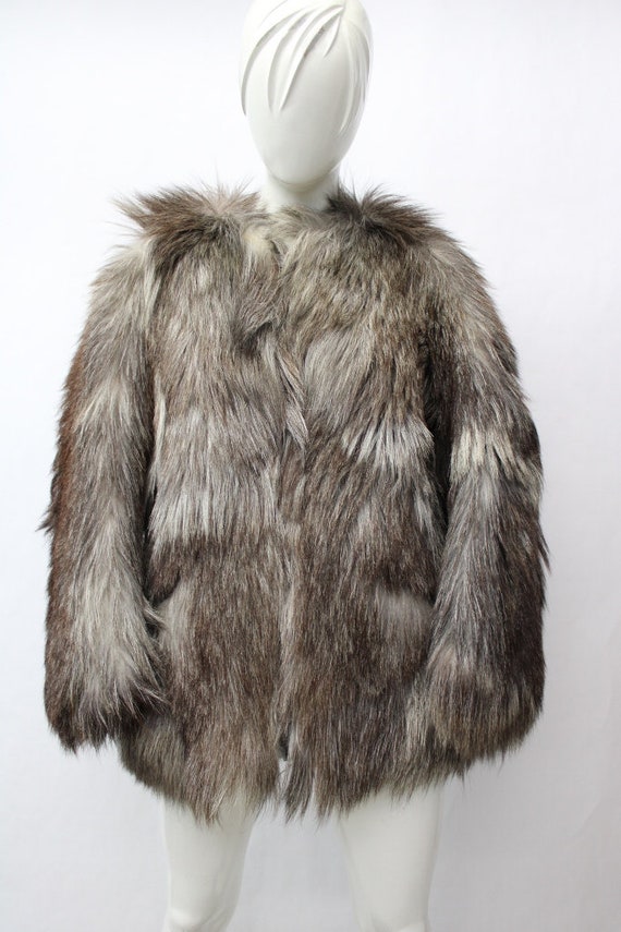 Mint Gray Goat Fur Coat Jacket Women Woman Size 2 Petite New