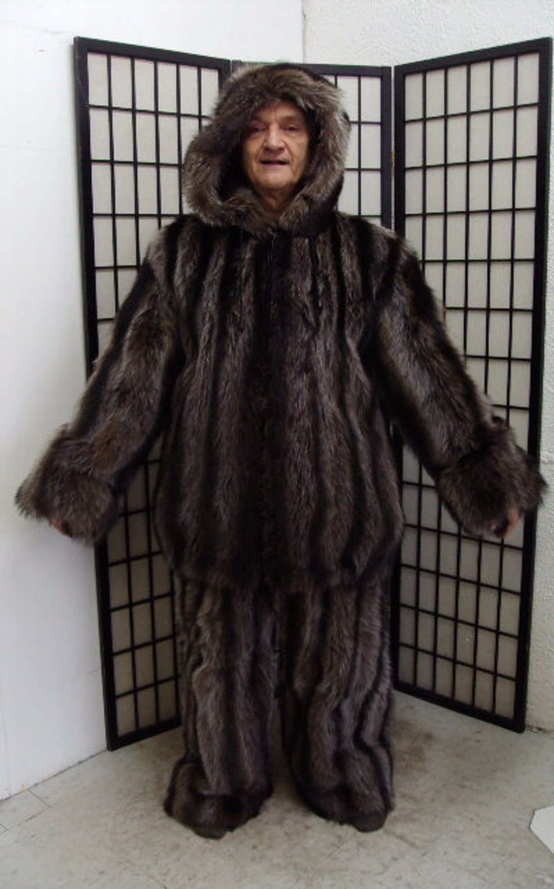 100% Echtfell Pelzkragen Echt Waschbär Pelzkragen F Herren / Damen Jacke Mantel
