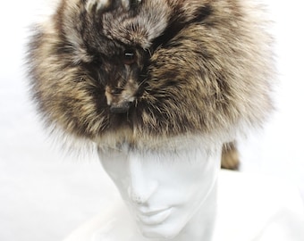 Brand New Raccoon Fur Davy Crockett Style Hat W/ Face&Tail Men Women Size All