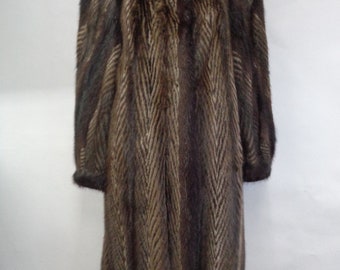 Excellent 2 -Tone Brown Muskrat Fur Coat Jacket Women Woman Size 6-8 S-M