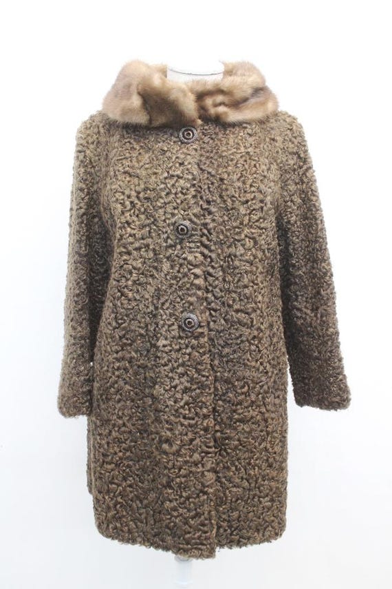 Mint Brauner Astrakhan Lamm Pelz Mantel Nerz Damen Frau 36