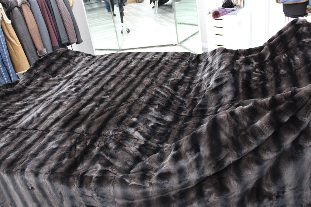 New Rex Rabbit Sheared Beaver Double Sided Fur Blanket Throw Bed Cover ...