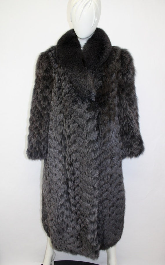 Excellent Charcoal Gray Fox Fur Coat Jacket Women 