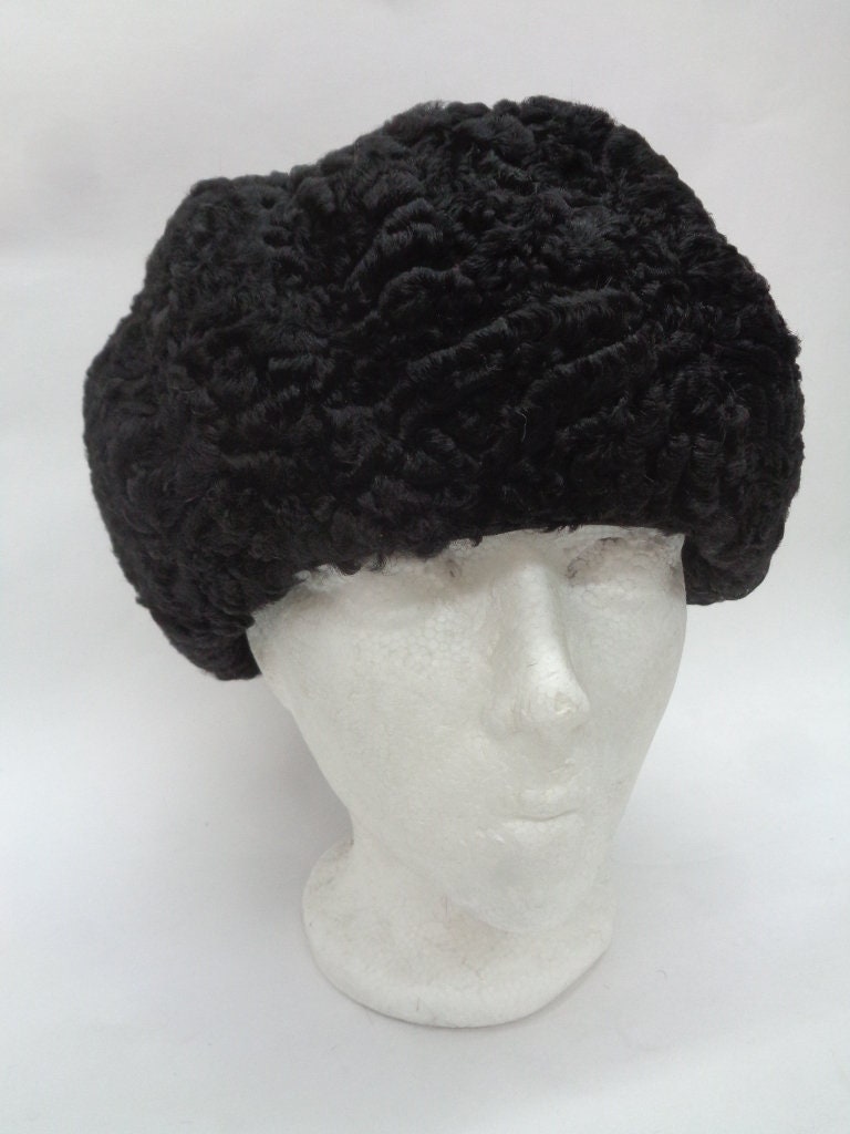Persian lamb astrakhan style black fur Beret C7683.jpg main image 4