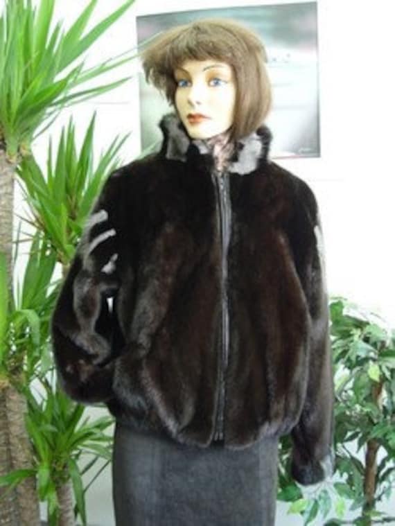 Men's Female Mink Fur Bomber Jacket Blue Iris / 3X / No Hood