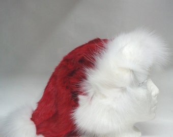 Brand new Red rabbit &fox fur Santa Christmas hat  for women men size all custom made