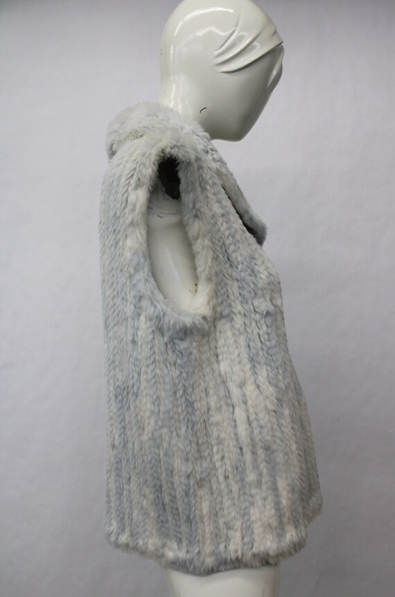 Showroom White/ Light Blue Rabbit Fur Knitted Ves… - image 3
