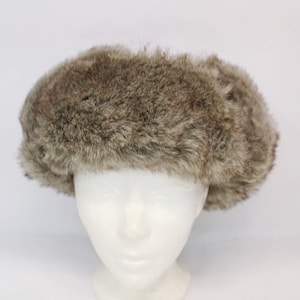 Excellent Brown/Gray Faux Fur & Cloth Russian Trapper Style Hat Men Man Size 24&quot;