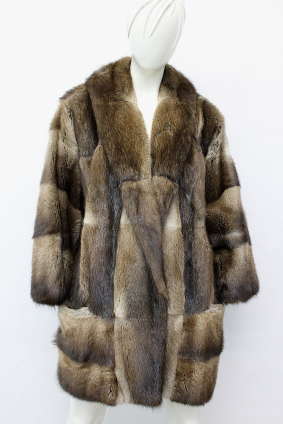 Excellent Natural Muskrat Fur Coat Jacket Women Woman Size 8