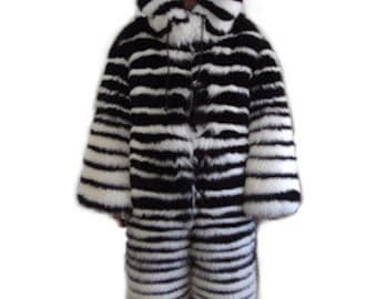 Brand New Hooded Two Tone Black & White Fox Fur Snowsuit Men Man