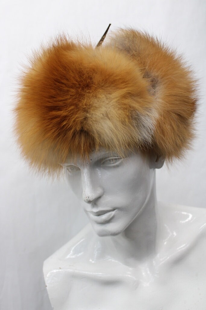 新品 レッドフォックスファー＆ブラウンレザーハットキャップ ロシア 