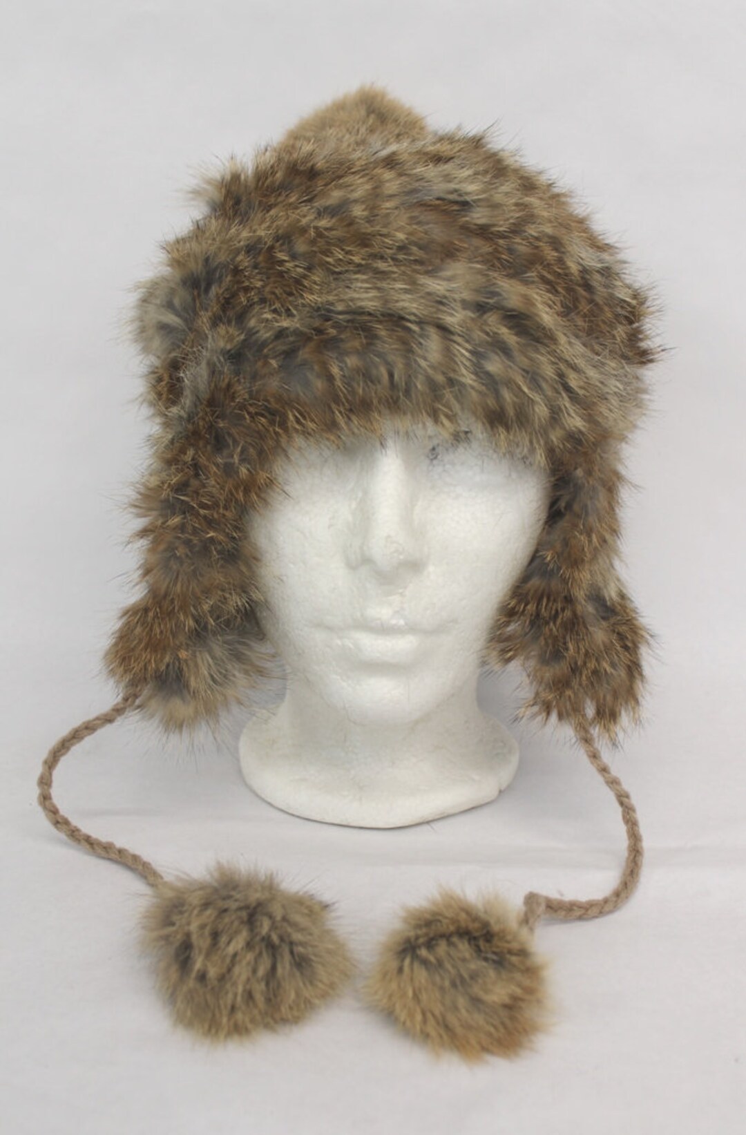 Mint Brown Rabbit Fur Knitted Hat Cap Women Woman Children 