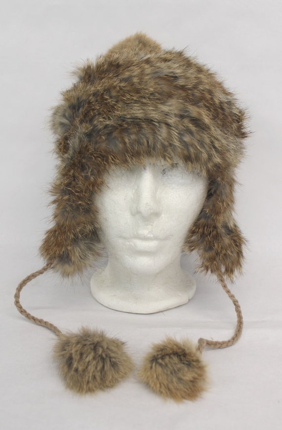 Mint Brown Rabbit Fur Knitted Hat Cap Women Woman 