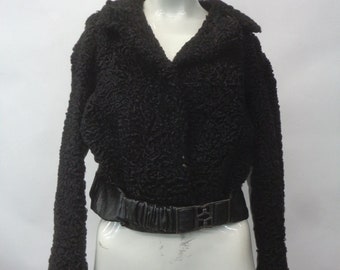 Mint Black Lamb & Leather Fur Coat Jacket Women Woman Size 2-4 Petite