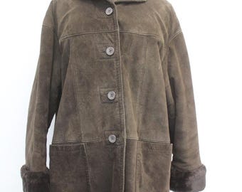 Mint Faux Fake Fur Brown Suede Coat Jacket Women Woman Size 6 Small