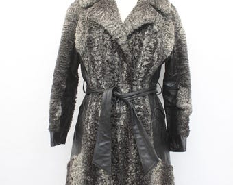 Scrap Item: Gray Curly Lamb Fur & Leather Coat Jacket Arts  Crafts