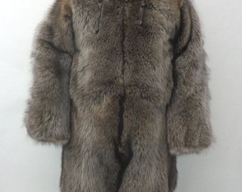 Brand New Double Sided Raccoon Fur Snowsuit Jumpsuit Coat W/Hood Men Man Sz All