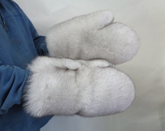 Brand New Norwegian Blue Fox Single Sided Fur Mittens Mitts Men Women Size All