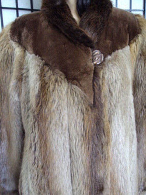 Mint Blond Long Haired Beaver Fur Coat W/ Sheared Beaver Women