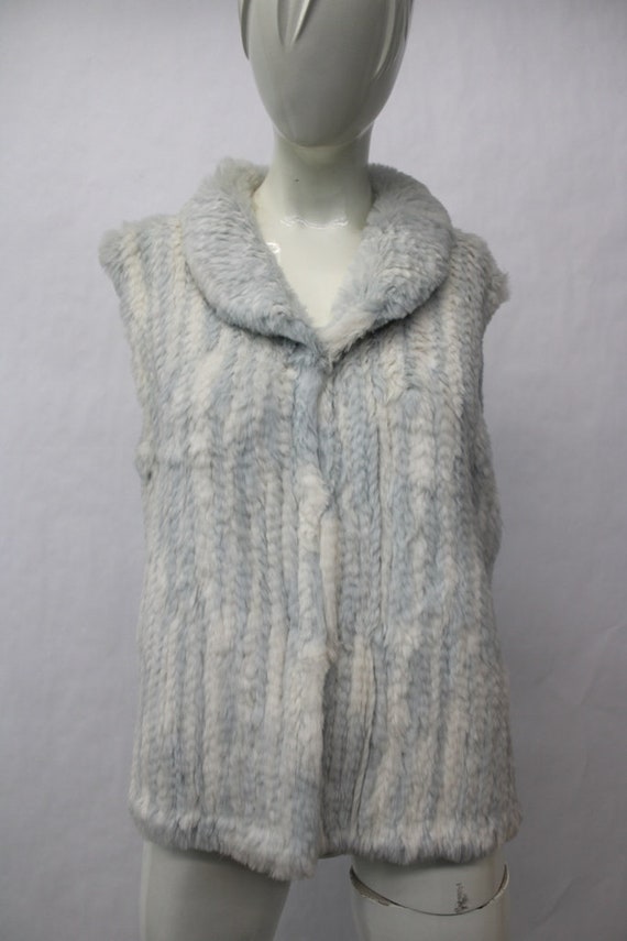 Showroom White/ Light Blue Rabbit Fur Knitted Ves… - image 1