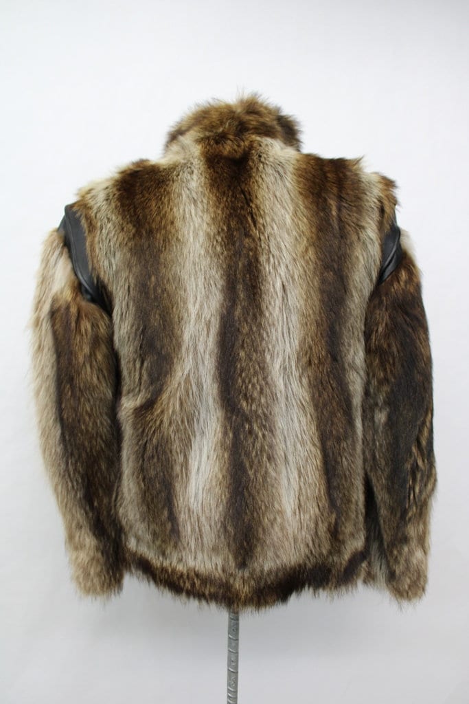 Excellent Natural Raccoon Racoon Fur Leather Jacket Coat Men