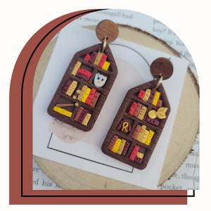 Bravery Magical Bookshelves Earrings | Polymer Clay Trendy Jewelry | Gifts for Readers, Witches, and Wizards