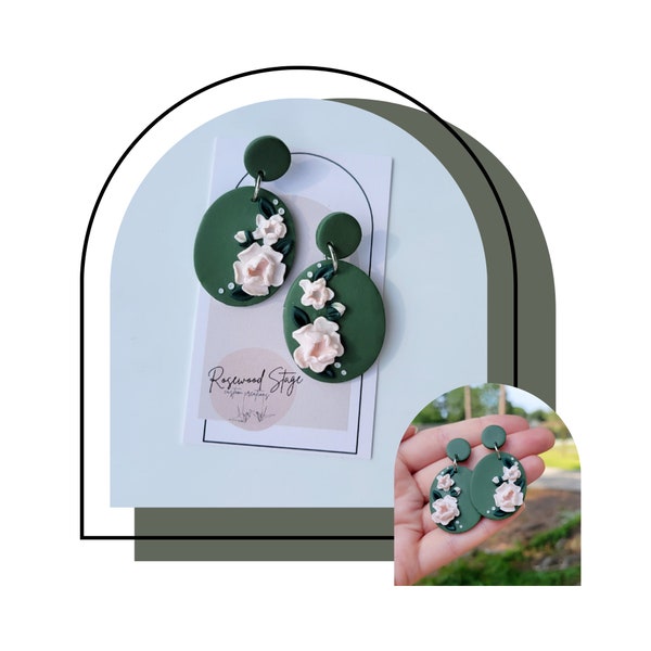 Green Gardenia Clay Earrings - Flower Polymer Clay Earrings